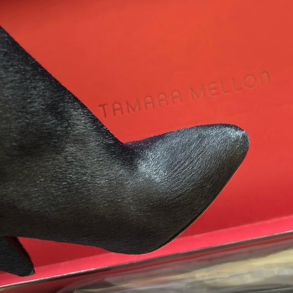 Tamara Mellon Sleek Kindred High HairCalf Navy Kitten Heeled Boots 5 (35) NIB - Picture 5 of 15